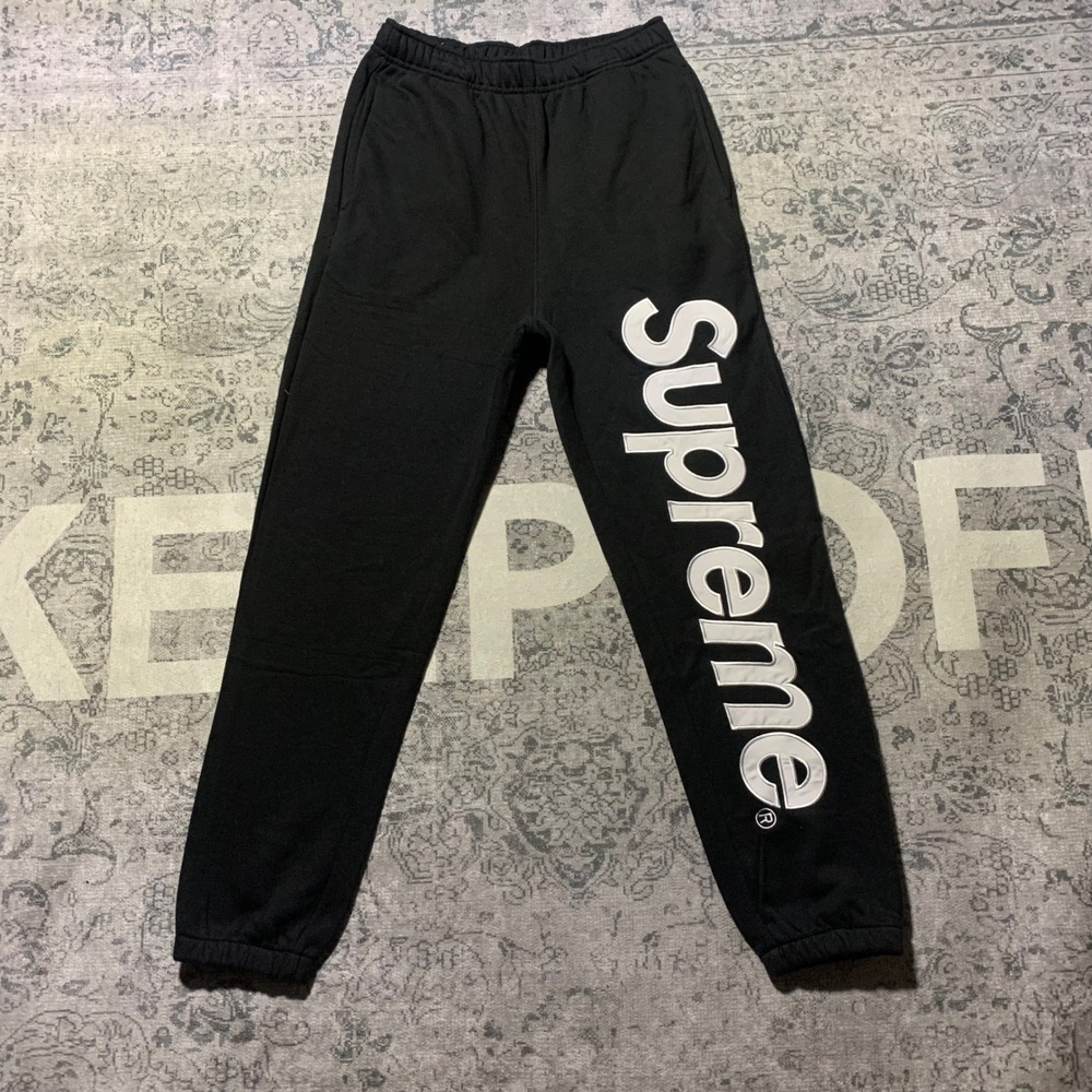 Supreme Logo Sweatpants Mens Large Black Excellent Big Logo Fleece Joggers - Picture 4 of 7